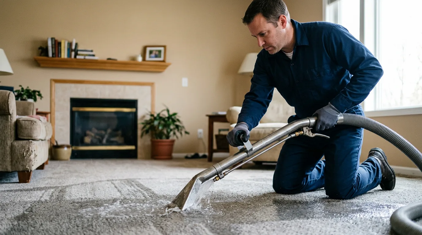 Water damage restoration technician working near Muskegon, MI